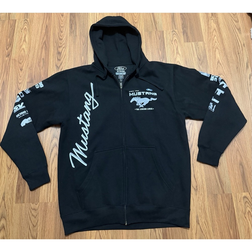 Ford Mustang Hoodie Mens Large JH Design Full Zip Double Sided Graphic